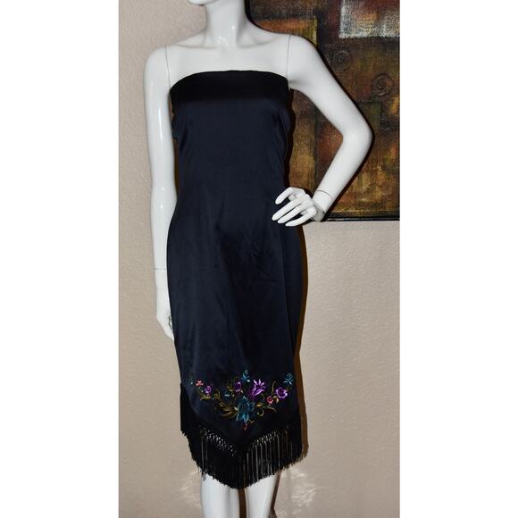 Cache Embroidered Floral Strapless Cocktail Party Evening Sheath Dress Size 14 - Picture 4 of 9